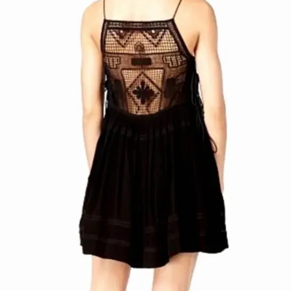 Free People Emily Crochet Mini Dress with side pull tie and tassle details - Picture 2 of 11